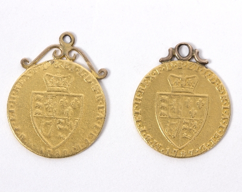 Two George III gold spade guineas, 1787 and 1790,