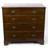 An early 19th Century mahogany chest of four long drawers raised on bracket feet, 109.