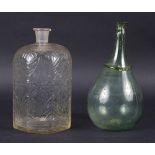 A Continental glass decanter, probably Spanish circa 1800, of shouldered hexagonal form,