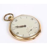 A 14k gold cased open faced pocket watch, the silvered dial with subsidiary seconds,