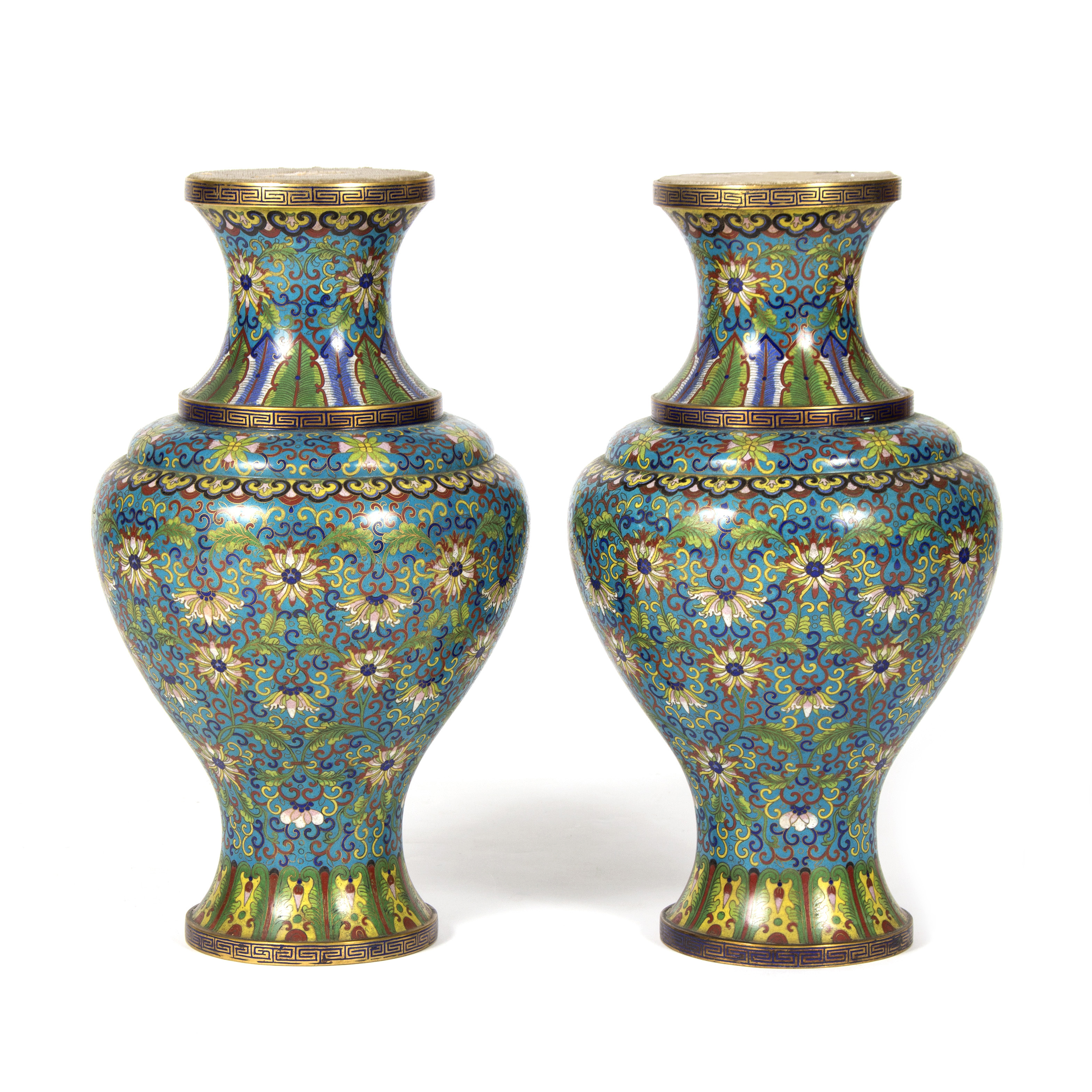 A large pair of Chinese cloisonné vases mounted as lamps,