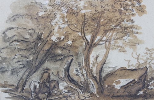 Attributed to Paul Sandby (1725-1809)/Horse and Rider in Woodland/pencil and wash, 12cm x 16cm