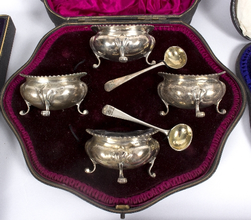 A set of four silver salts, marks rubbed, of lobed form, twelve silver apostle teaspoons, HW, - Image 3 of 4