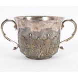 A late 17th Century style silver porringer, London 1896,