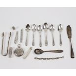 A quantity of silver to include a pocket watch and a set of five Georgian spoons,