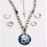 A Christian Dior paste set necklace, with blue glitter pendant and initials CD,