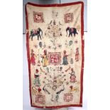 A Mughal textile wall hanging, depicting figures, elephants,