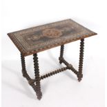 An Indo-Portuguese side table, the top inlaid with geometric motifs to a multi-field border,