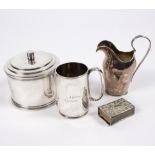 A silver tankard, a plated jug,