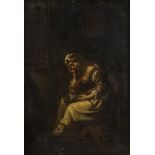 Late 17th Century Flemish School/Interior Scene/seated woman with dog at her feet/oil on canvas,