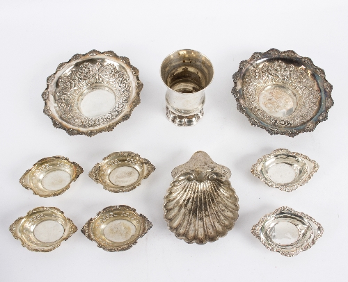 A pair of circular silver bonbon dishes, Sheffield 1898, with shell border, 16. - Image 2 of 2