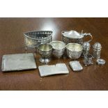 A quantity of silver items to including a George III oval salt, liner missing,