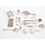 A small quantity of silver including tea strainer, posy holder, card case etc,