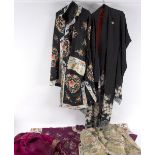 A full length Japanese kimono, in black crepe silk,