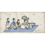 Chinese School, Late 19th Century/Four Courtesans on a blue carpet/rice paper painting,