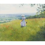 Tony Sheath (British, born 1946)/Woman in Poppy Field/signed/oil on canvas,