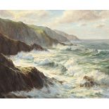 Newlyn School/Waves on a Rocky Coast/indistinctly signed/oil on canvas,