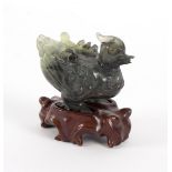 A carved jade figure of a mandarin duck, 20th Century,