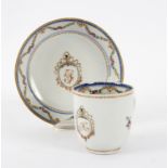 A late 18th Century Chinese armorial cup and saucer, initialled H and F,