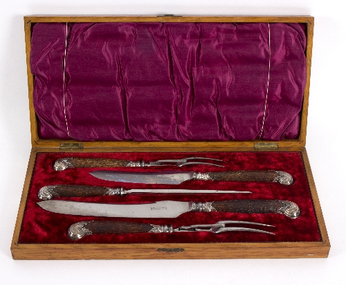 A silver mounted five-piece carving set, H H, Sheffield circa 1895,