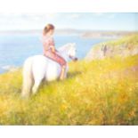 Tony Sheath (British, born 1946)/A Girl on Horseback/A Boy with Pond Yacht/signed/oil on canvas,