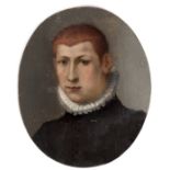 Manner of Allori/Portrait of a Young Man Wearing a Ruff/signed and inscribed verso/miniature on