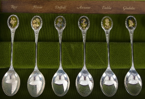 A set of Royal Horticultural Society silver flower spoons, a set of twelve spoons by John Pinches, - Image 2 of 2