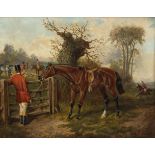 Manner of Benjamin Herring/Bay Hunter at a Gate/signed/oil on board,