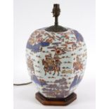 A porcelain lamp base of Chinese hexagonal ginger jar form,