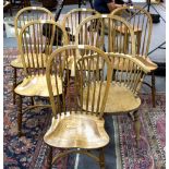 Six stick back chairs with elm seats,