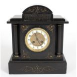 A Belgian black slate mantel clock in architectural case,