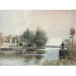 E M Wimperis/On The Wandle, Surrey/initialled/watercolour,