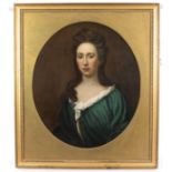 18th Century English School/Portrait of a Lady/wearing a green dress/oval/oil on canvas,