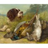 John Charles Dollman (British 1851-1934)/Spaniel with Dead Hare and Pheasant/signed and dated/oil