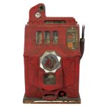 An American Mills Cherry Burst slot machine, circa 1930/40 painted in red,