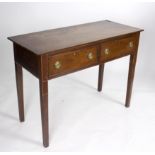 A 19th Century mahogany side table fitted two drawers on square tapering legs, 109.