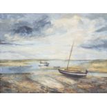 Vera Curtis (British, 20th Century)/Estuary Scene/signed/oil on board, 44.5cm x 59.