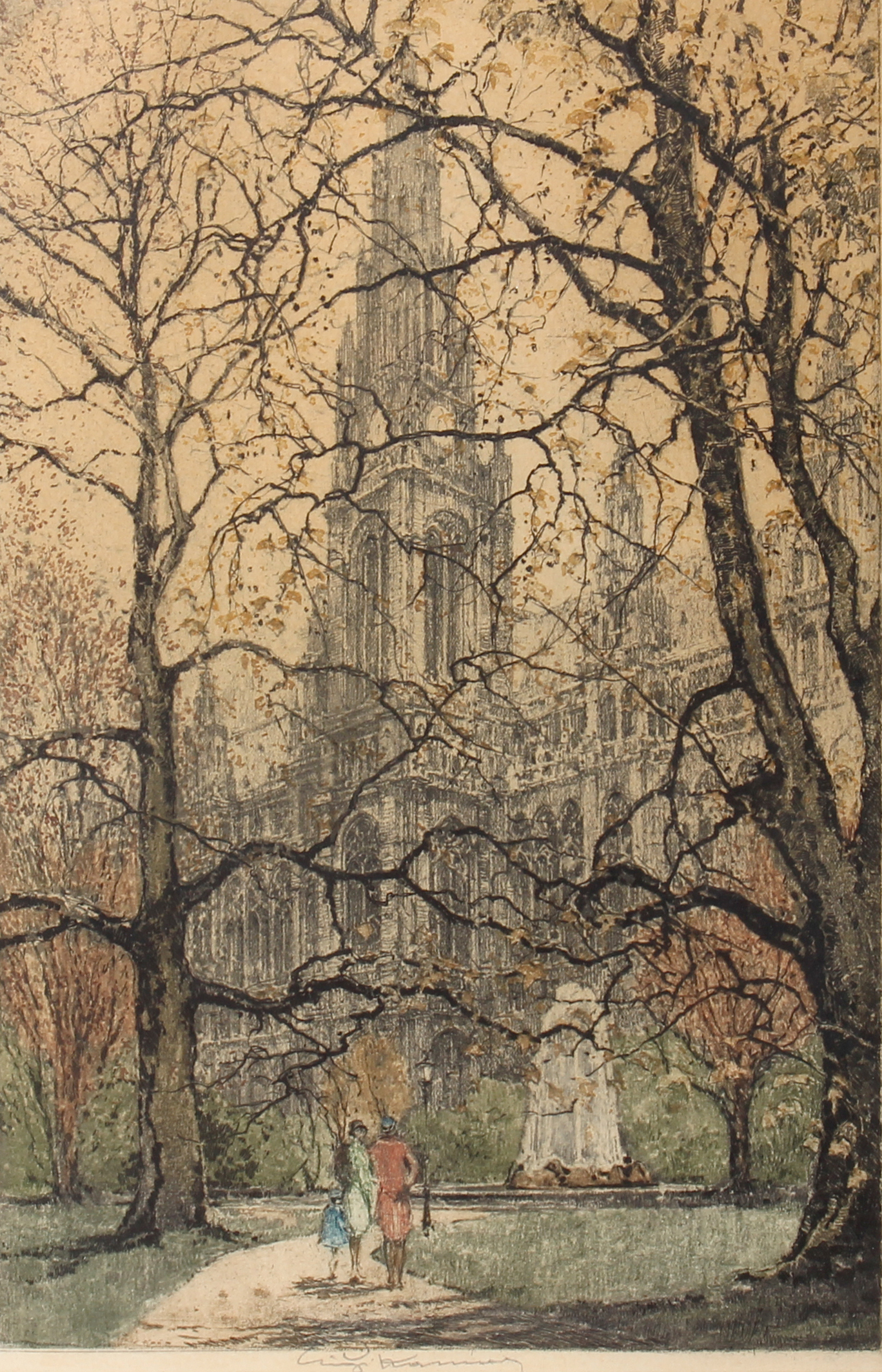 Luigi Kasimir (Austro-Hungarian 1881-1962)/St Stephen's Cathedral, Vienna/signed/polychrome etching,