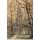 Luigi Kasimir (Austro-Hungarian 1881-1962)/St Stephen's Cathedral, Vienna/signed/polychrome etching,