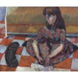 20th Century School/Girl with Cat/oil on board,