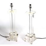 Two square stepped glass table lights,