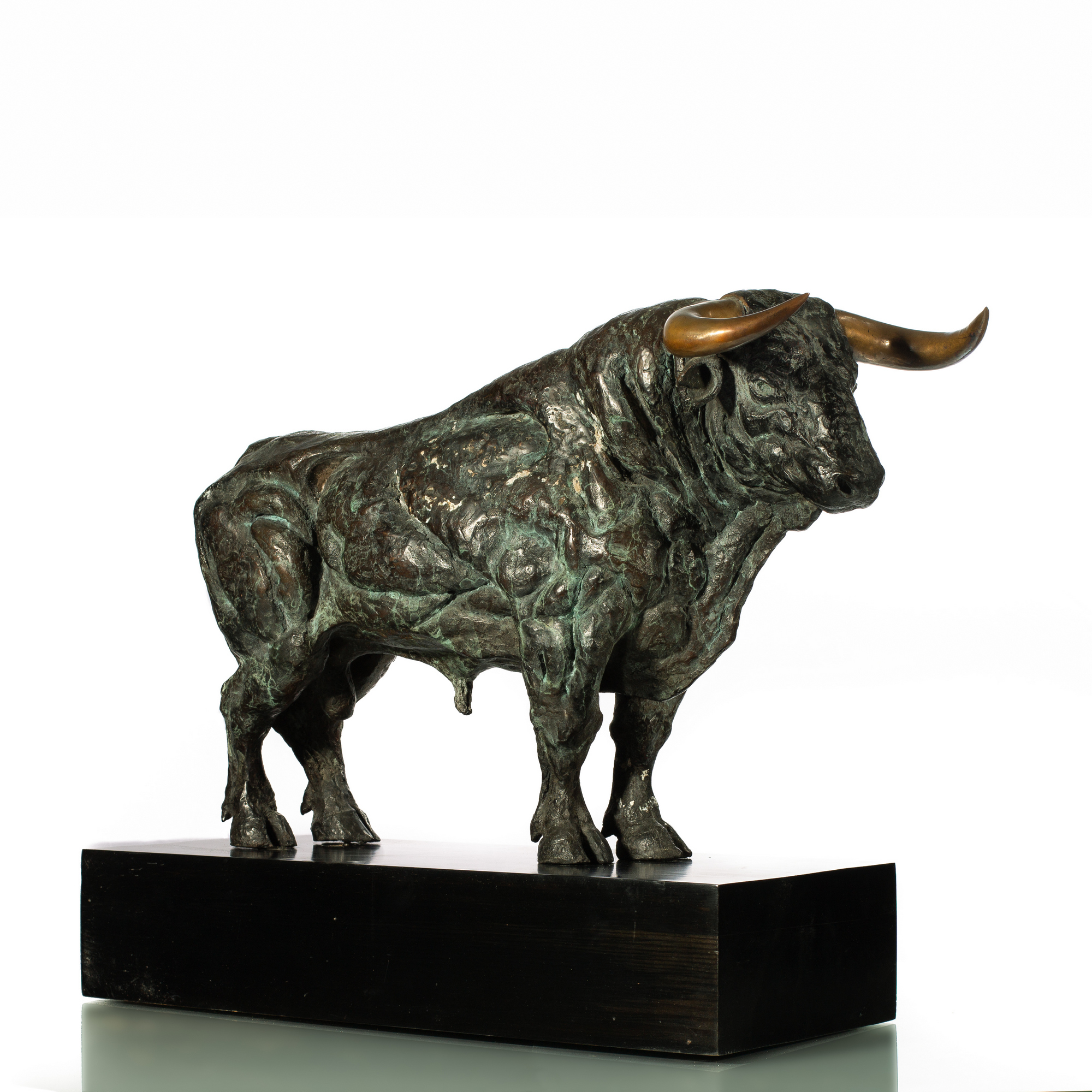 20th Century Spanish School/Bull/bronze, 60cm wide/on a wood plinth,