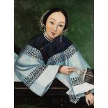 20th Century Chinese School/Portrait of a Chinese Lady with a Fan/oil on board,