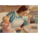 Hubert Arthur Finney (British 1905-1991)/Nursery Scene/oil on board,