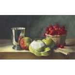 Tony Barrs (British, 20th Century)/Silver Goblet, Apples and Cherries/signed lower left,