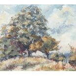 20th Century School/Trees on a Hillside/indistinctly signed/oil on board,