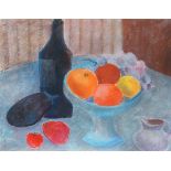 Biddy Picard (British, born 1922)/Still Life with Fruit, Jug and Bottle/signed lower left/pastel,
