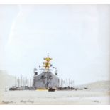 Sir Hugh Casson (British 1910-1999)/Freighter, Hong Kong/signed/watercolour, 11.5cm x 12.