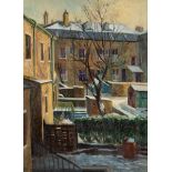 Doris Britton (20th Century)/Backyards Manningham/signed lower right/oil on canvas, 54.5cm x 39.