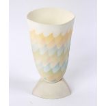 Sasha Wardell (British, born 1956), a porcelain vessel decorated geometric waves in pastel tones,